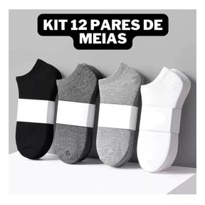 Kit 12 Pares de Meias Soquete Tamanho Único - Unissex